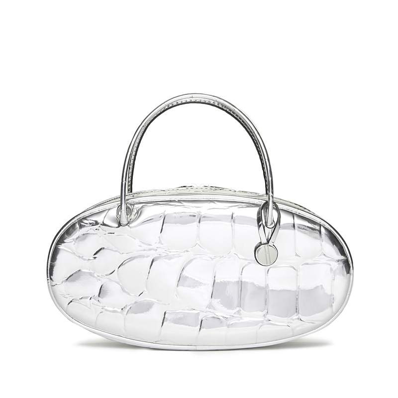 Pill Box Bag in Silver Mirror Embossed Vegan Leather